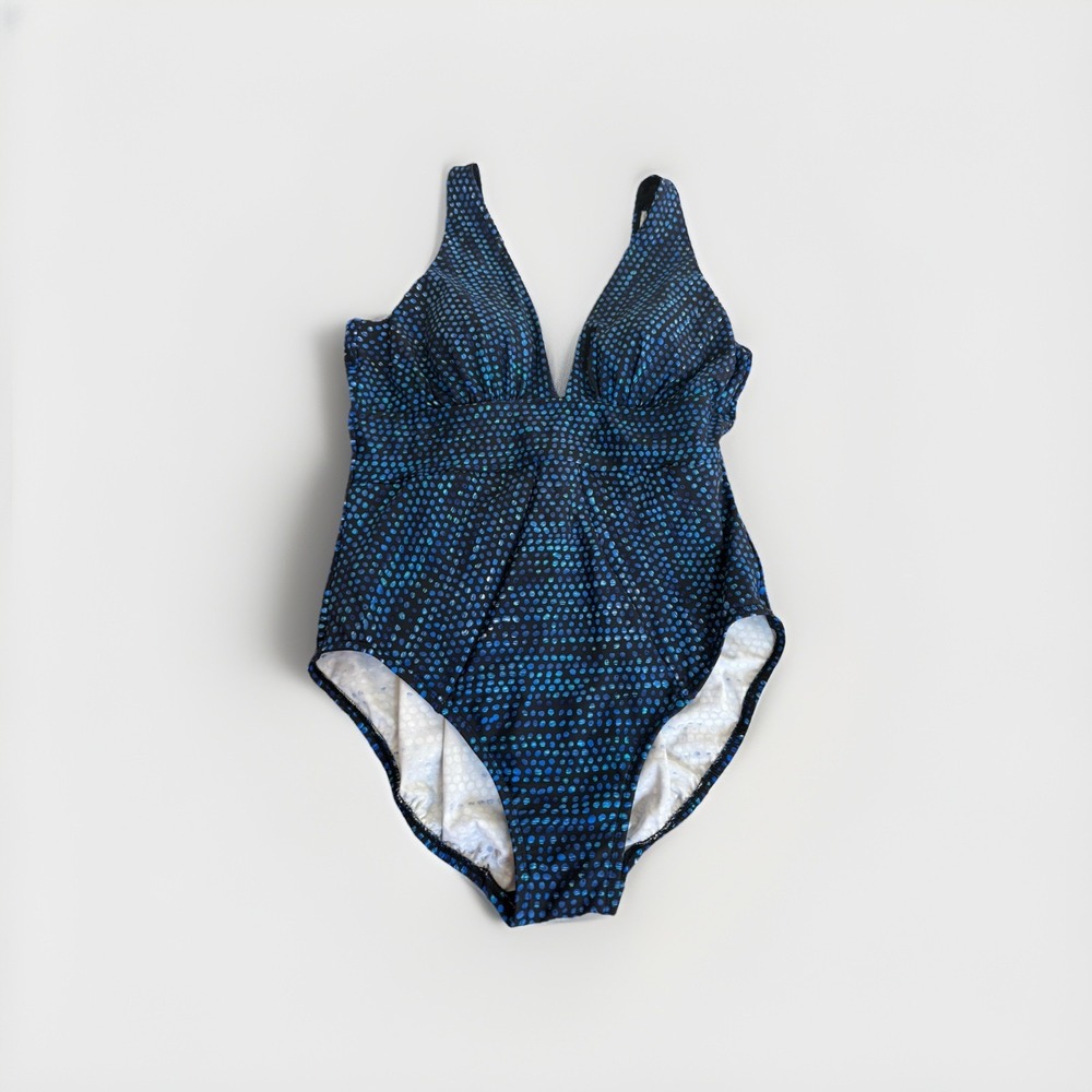 Miraclesuit  One Piece Size 12 Blue Dot Tummy Control Bathing Suit